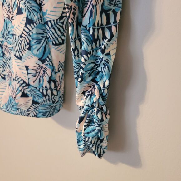 Kyodan Long Sleeve Golf Polo Top Blue Multi UPF 50+ Tropical Print Large - Picture 4 of 8